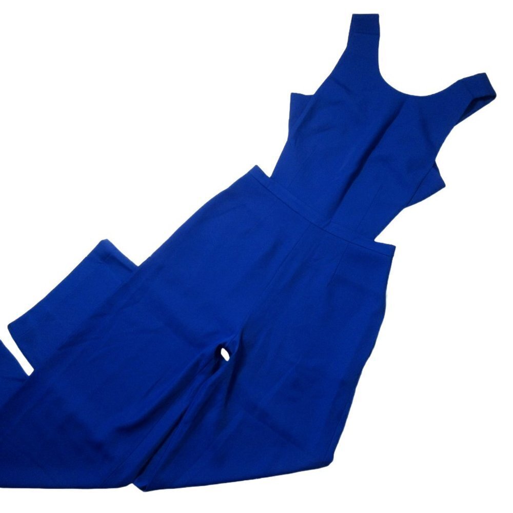 NWT BCBG MaxAzria Rossana in Royal Blue Satin Wide Leg Cutout Jumpsuit 0 x 32 - Picture 5 of 14